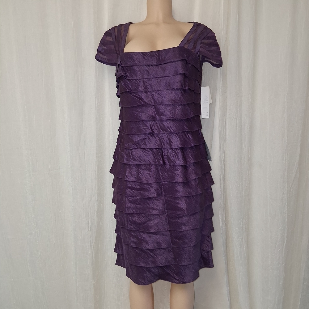 Adrianna Papell New Rich Purple Layered Mini Dress - Picture 3 of 16